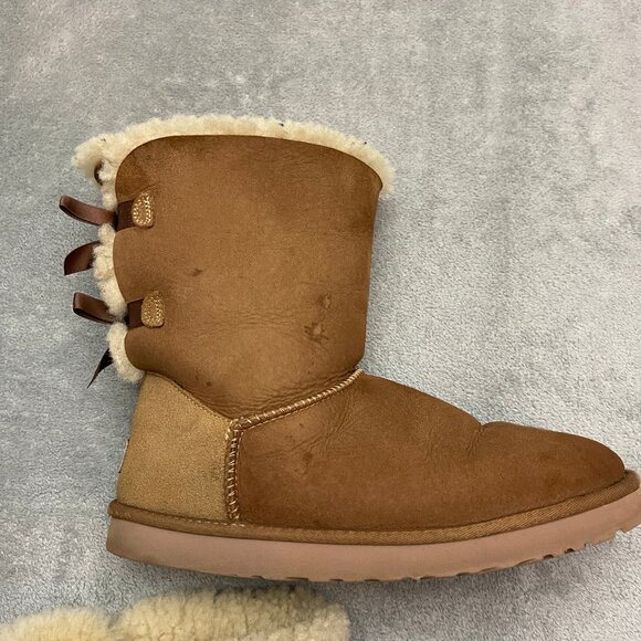 UGG Australia Bailey Bow II Suede Shearling Short Boots Women 10 Brown 1002954 - Picture 6 of 11